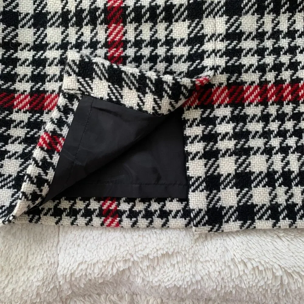 Talbots women's white black houndstooth wool blend knee length mini skirt US 8